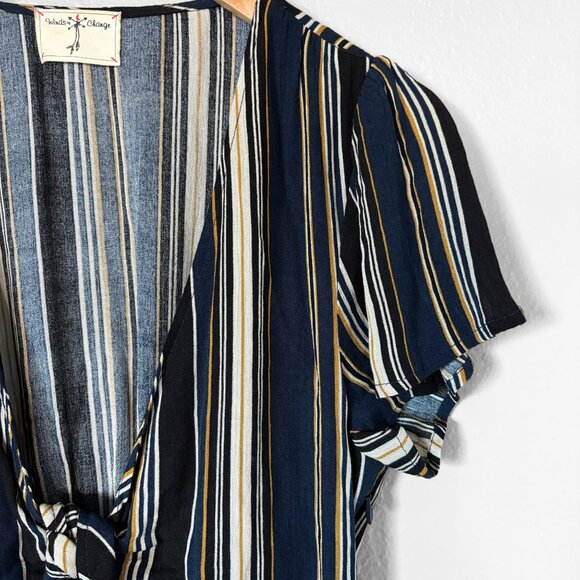 Winds of Change Striped Blue and Yellow Mini Dress Womens Small Boho Feminine - Picture 4 of 16